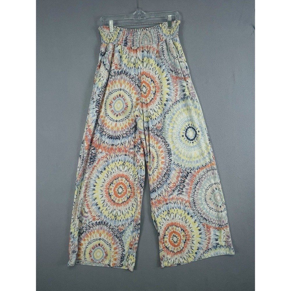 Derek Heart Pants Womens L Wide Leg Smocked Waist Boho Geometric Multicolor